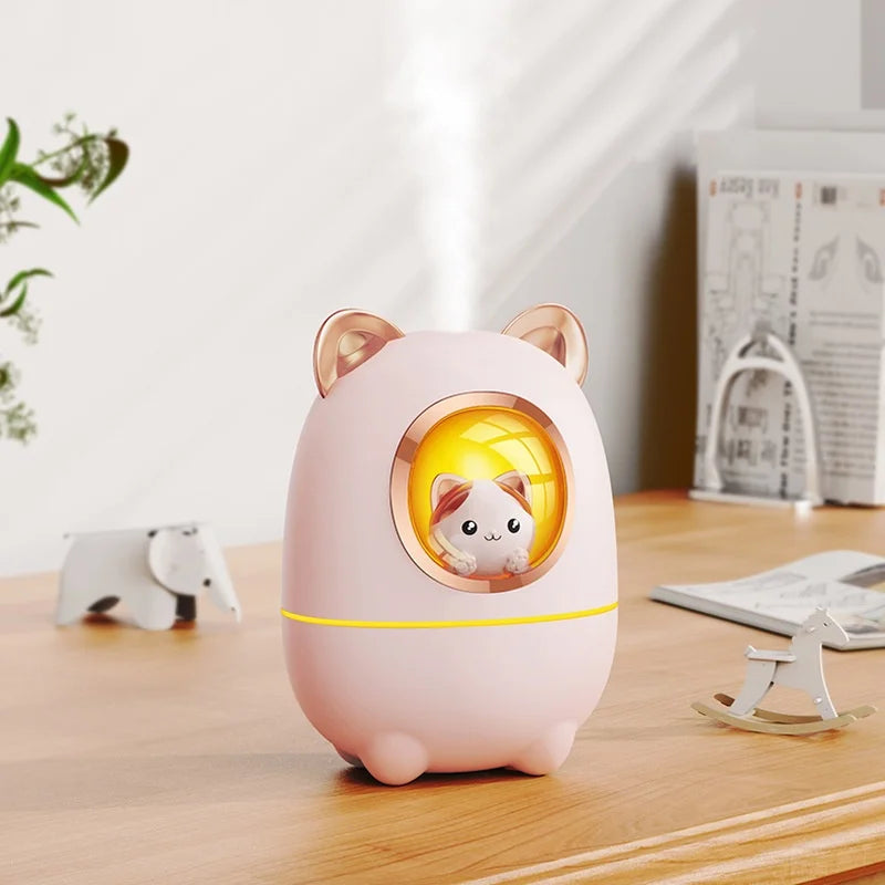 Cartoon Kitty Air Humidifier Diffuser Bedroom Cute Night Light USB